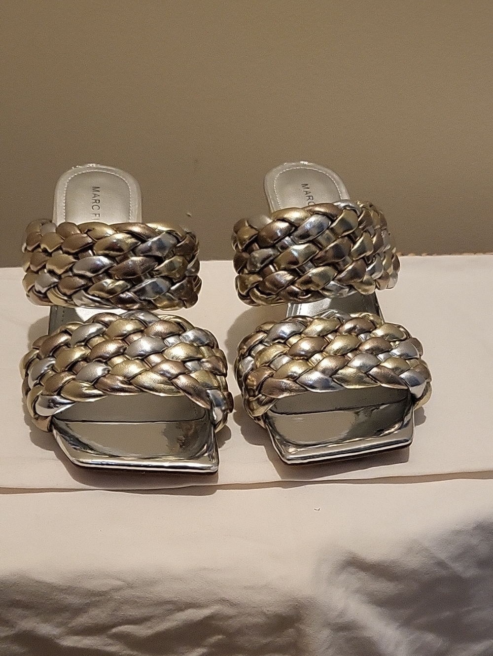 Marc Fisher Braided Metallic Slide Mules - Silver & Gold Tones